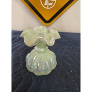 Fenton Sea Green Melon Beaded‎ Vase Vintage